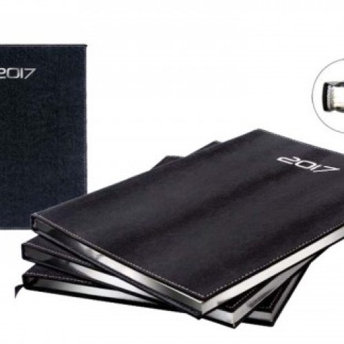 Agenda semainier 21×27 avec couverture en cuir synthétique noir