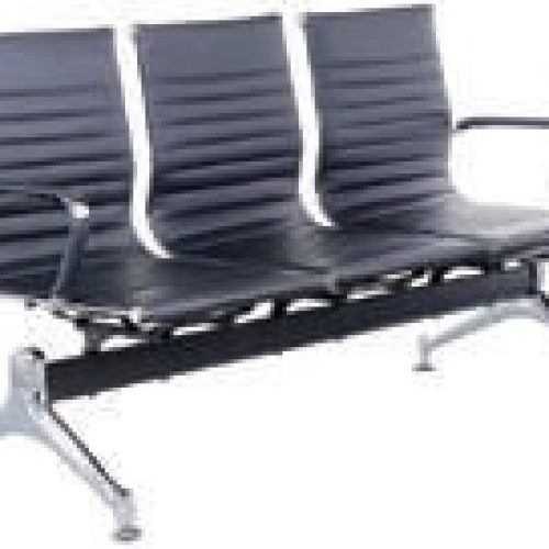 Banquette KARMA 3 places en aluminium en PU noir avec assise et dossier tapissé