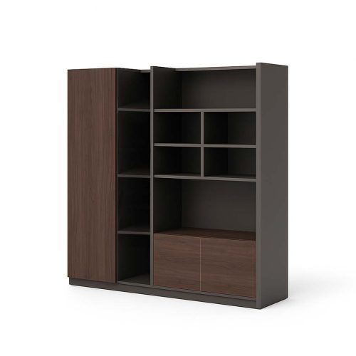 Bibliothèque haute STAFF – Avec 1 porte et 1 tiroir – 170x40x180 cm – Noyer et Gris anthracite