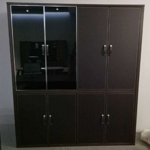 Bibliothèque MATEO avec 6 portes + 2 portes vitrées, african walnut, 220x50x200 cm