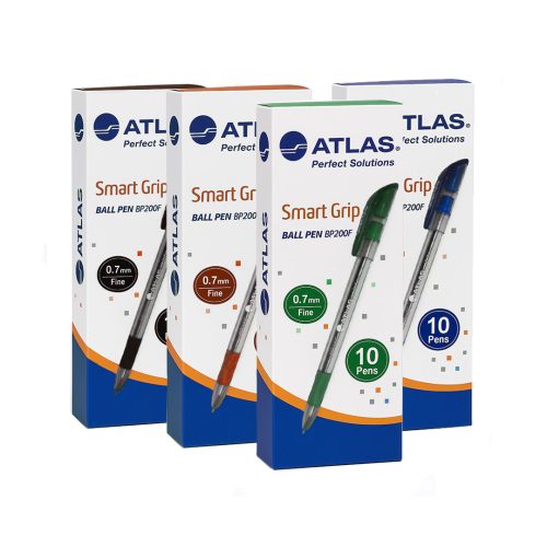 Boite de 10 stylos à Bille Atlas Smart Grip à pointe fine 0.7 mm coloris au choix (BP200F)