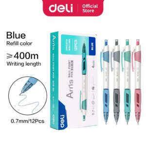 Boite de 12 stylo bille Deli ARRIS retractable Q18 0,7mm BLEU