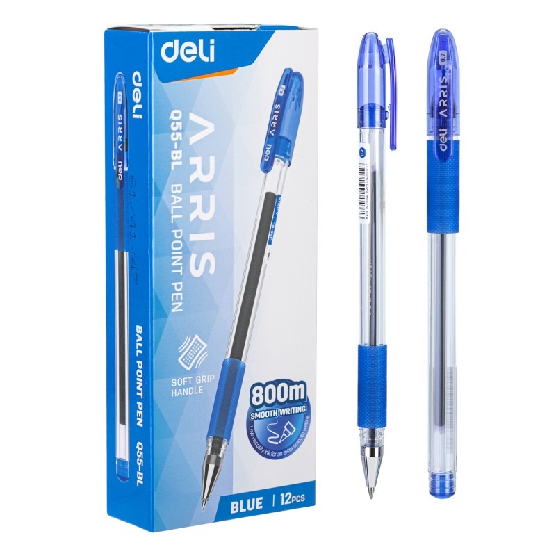 Boite de 12 stylos à bille Deli-EQ55 Arris Pointe de 0.7 mm coloris au choix