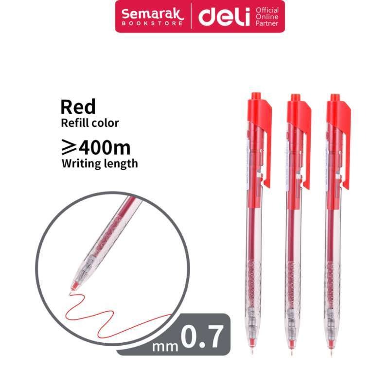 Boite de 12 stylos à bille rétractable Deli-Q013 Arrow pointe ogive de 0,7 mm coloris au choix