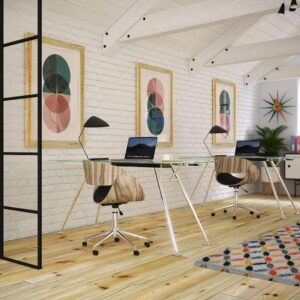 Bureau CONNECT en verre avec pieds métalliques 140*60*75 cm coloris au choix