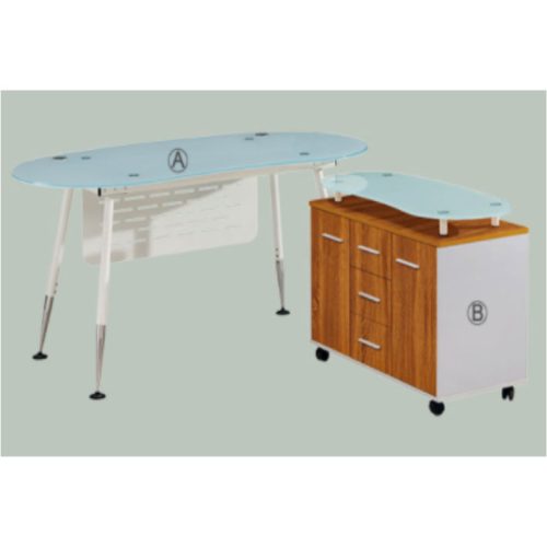 Bureau DESIGN en verre sablé 180cm avec retour 2 PO 3 TIR