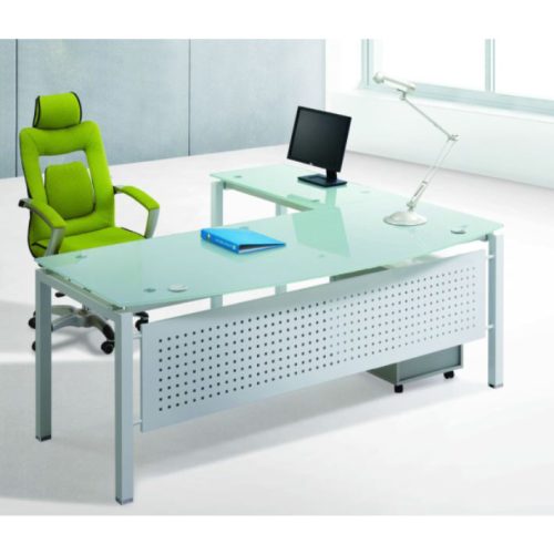 Bureau Direction ICE en verre sablé 180 cm + Retour