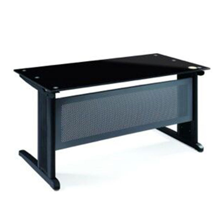 Bureau opérateur BLACKY en verre noir piètement Métal