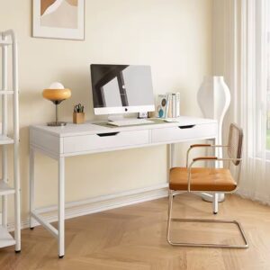 Bureau opérateur BLANCO avec 2 tiroirs, en bois & métal blanc