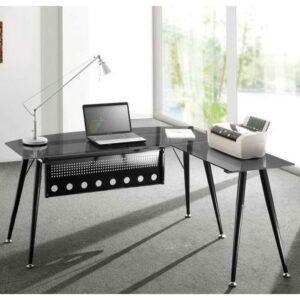 Bureau opérateur GLASSY en verre et métal avec retour