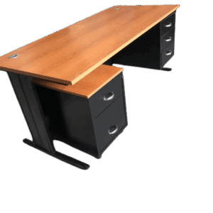 Bureau plateau bois piétement métallique avec caisson intégré 180*80 cm