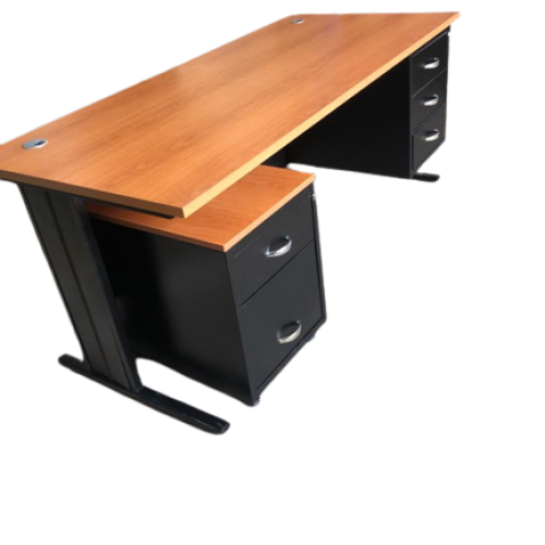 Bureau plateau bois piétement métallique avec caisson intégré 180*80 cm