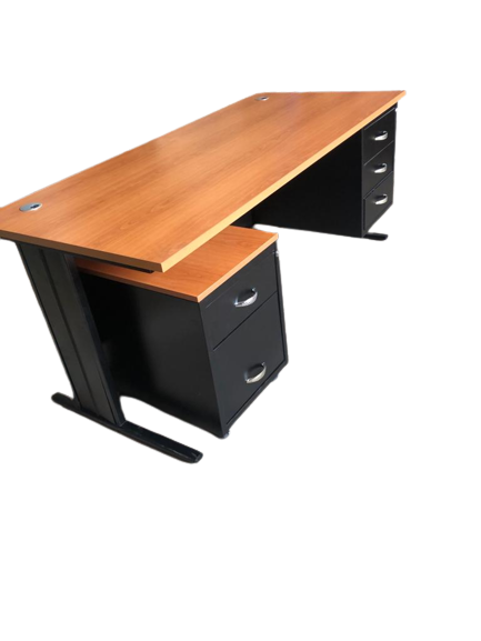 Bureau plateau bois piétement métallique avec caisson intégré 180*80 cm