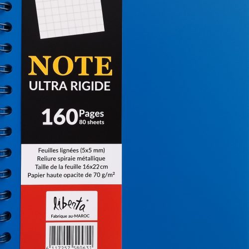 Cahier LIBERTA 8069 Spirale Ultra Rigide 160 pages 16×22 cm Grands carreaux 5×5