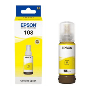 Cartouche d'encre Epson 108 Bouteille d'encre EcoTank Jaune pour L8050 70 ml 7 200 pages en couleur. (C13T09C44A)