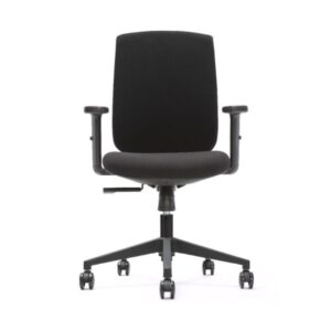 Chaise operateur HONEST en polypro noir et PU réglable en hauteur avec accoudoirs et roulettes