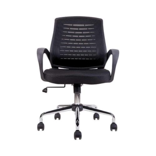 Chaise opérateur willy en mesh avec accoudoirs en PP socle en chrome en noir