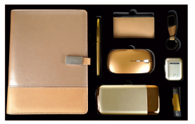 Coffret Agenda VIP 16x22 cm en similicuir avec Power-Bank et 6 Accessoires Complets coloris au choix