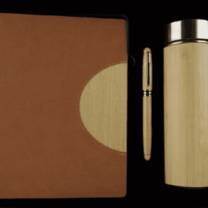 Coffret Agenda VIP 16x22 cm en similicuir Avec une Bouteille Thermos et 1 Accessoire Complet Marron