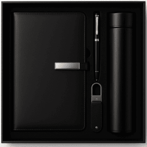 Coffret Agenda VIP 16x22 cm en similicuir Avec une Bouteille Thermos et 2 Accessoires Complets coloris au choix