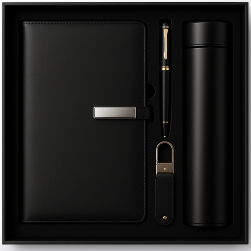 Coffret Agenda VIP 16×22 cm en similicuir Avec une Bouteille Thermos et 2 Accessoires Complets coloris au choix