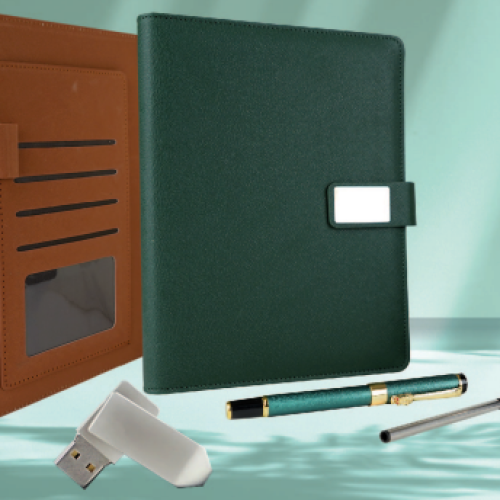 Coffret Agenda VIP en similicuir 16×22 cm et 3 Accessoires Complets coloris au choix