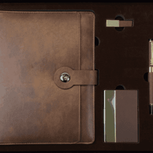 Coffret Agenda VIP en similicuir 16x22 cm et 3 Accessoires Complets Couleur au Choix