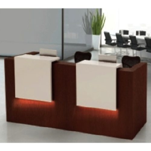 Comptoir de réception ALPHA avec côtés, Lumière LED 140 x 65 x 110 cm couleur wengé