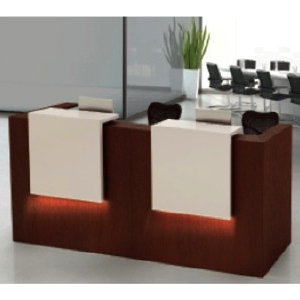 Comptoir de réception ALPHA avec côtés, Lumière LED 140 x 65 x 110 cm couleur wengé