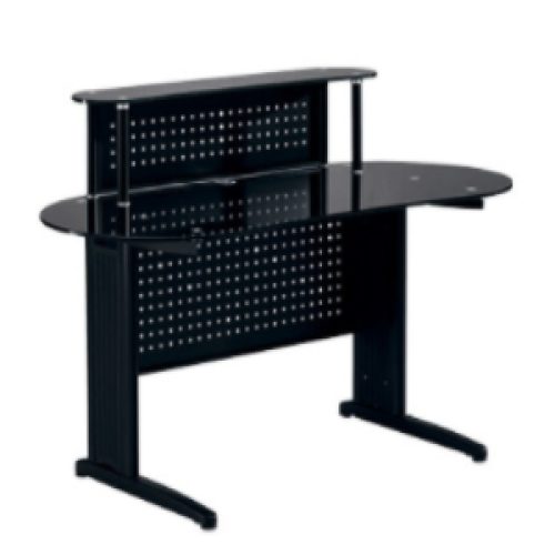 Comptoir de réception BLACKY 160 x 70 x 110 cm verre noir & métal