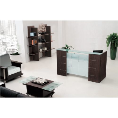 Comptoir de réception LUNA couleur wengé 160 x 75 x 110 cm avec retour