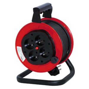 Enrouleur INGELEC usage professionnel 15 mètres 4 prises Rouge