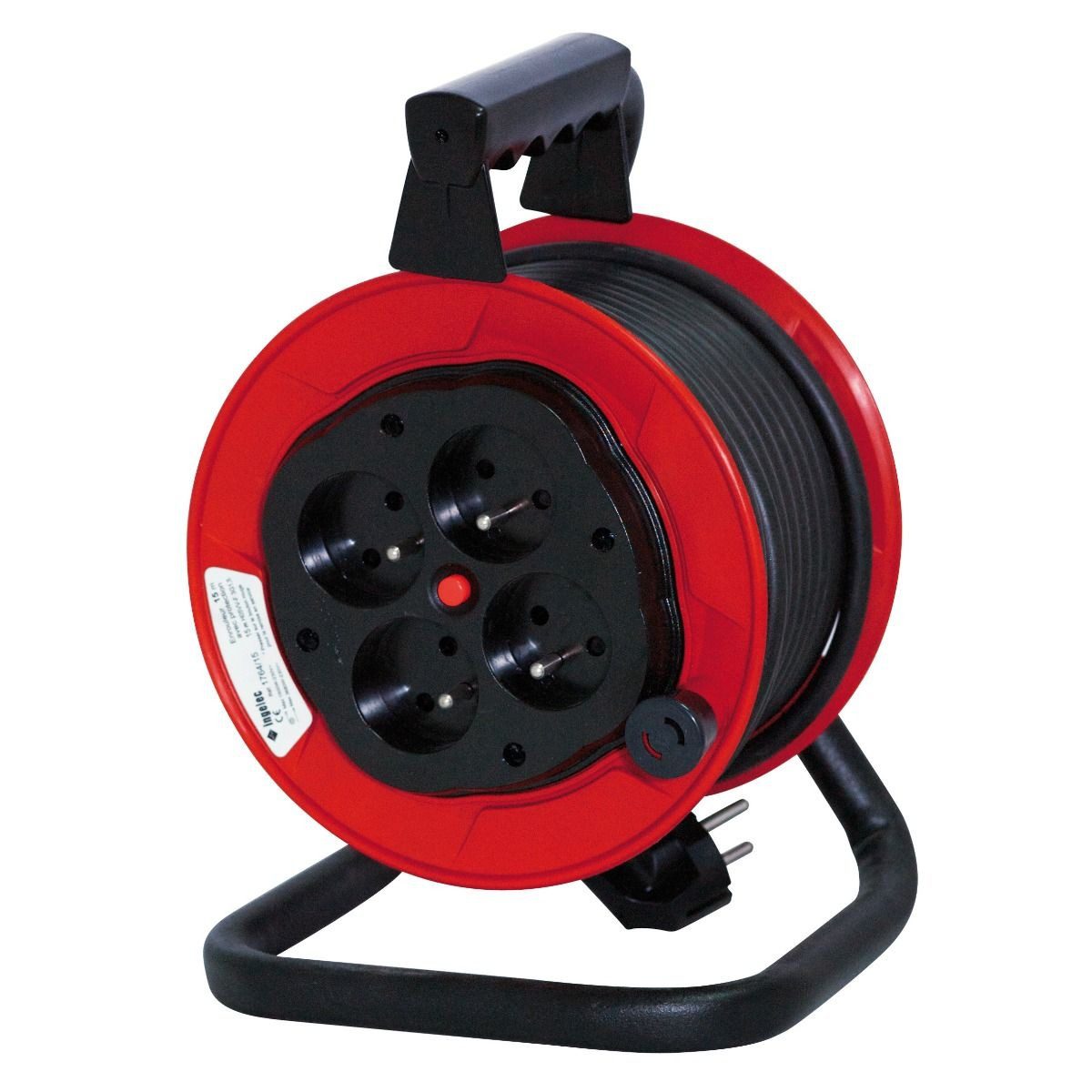 Enrouleur INGELEC usage professionnel 15 mètres 4 prises Rouge