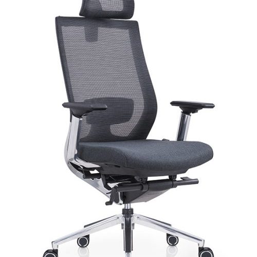 Fauteuil KWESK EXECUTIVE 350, dossier mesh noir, assise tissu avec accoudoirs et Roulettes