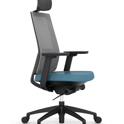 Fauteuil KWESK OFFICER 250, dossier mesh noir , assise tissu avec accoudoirs et roulettes