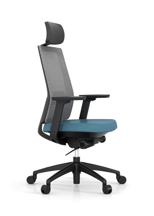 Fauteuil KWESK OFFICER 250, dossier mesh noir , assise tissu avec accoudoirs et roulettes