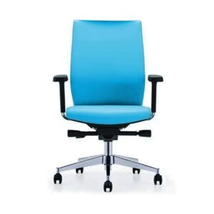Fauteuil Opérateur FPRO en simili cuir Bleu – Dossier medium – Accoudoirs réglables – Mécanisme synchrone