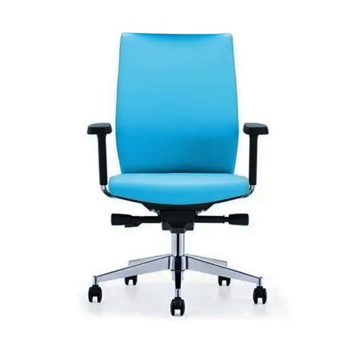 Fauteuil Opérateur FPRO en simili cuir Bleu – Dossier medium – Accoudoirs réglables – Mécanisme synchrone