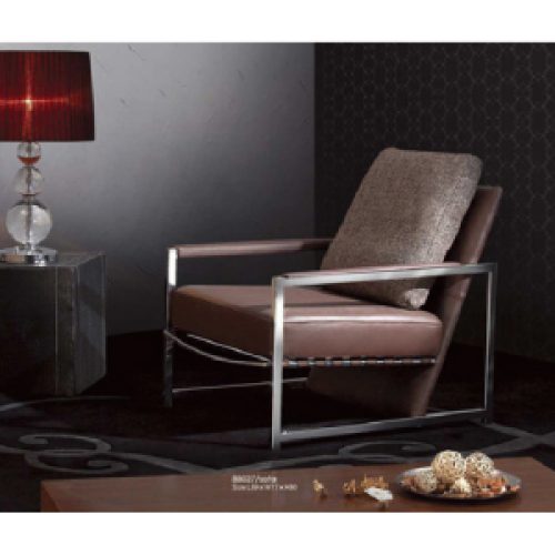 Fauteuil VINTAGE en cuir marron et structure en inox