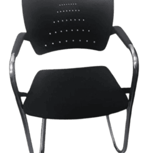 FAUTEUIL VISITEUR D088 SUR LUGE CHROME ASSISE EN TISSU DOSSIER EN PVC Noir
