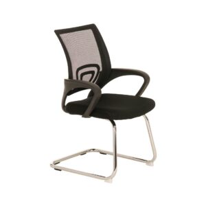 Fauteuil VISITEUR DOSSIER EN MESH NOIR ASSISE EN TISSU NOIR AVEC ACCOUDOIRS FIXES EN PVC LUGE CHROME