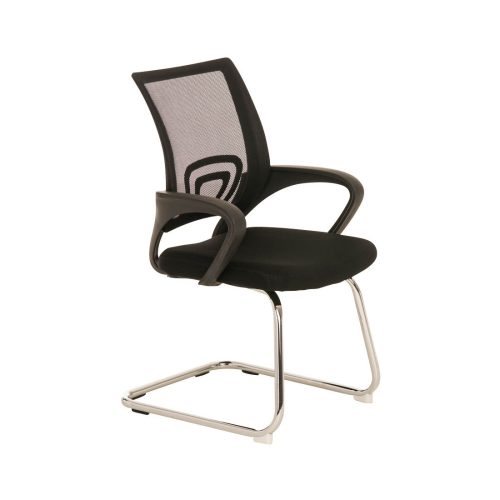 Fauteuil VISITEUR DOSSIER EN MESH NOIR ASSISE EN TISSU NOIR AVEC ACCOUDOIRS FIXES EN PVC LUGE CHROME