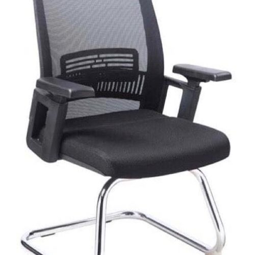 Fauteuil visiteur SQUARE en mesh noir & chrome