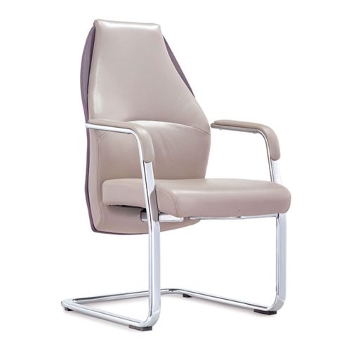 Fauteuil visiteur sur luge DREAMS en cuir synthétique taupe & Aluminium