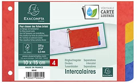 jeu Intercalaires Pour Fiches Bristol Carte Lustrée 225G/M2 4 Positions - 100X150MM