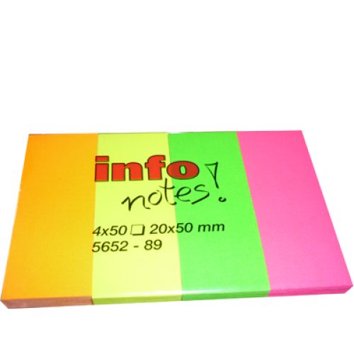Lot de 10 Blocs de 4 notes repositionnables Info-notes 20×50 mm (4 Coul Fluo)