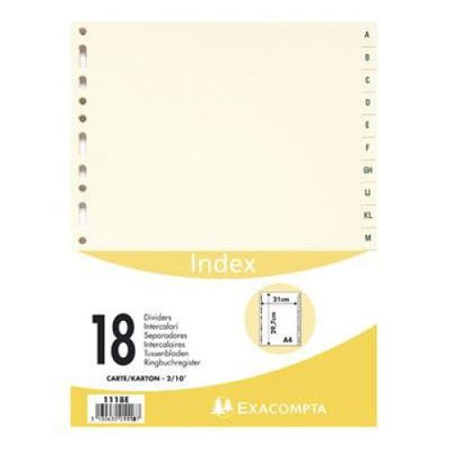 Lot de 10 Jeux d’intercalaires EXACOMPTA imprimés AZ, carte peau, 18 touches A4