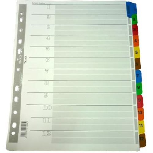 Lot de 10 Jeux d’intercalaires Numériques SMAD 12 positions couleurs