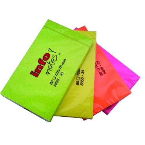Lot de 10 notes repositionnables fluos Info-notes 125×75 mm 4 couleurs au choix