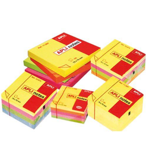 Lot de 12 Blocs de notes repositionnables Apli-Notes 75×75 mm 4 coloris fluos au choix